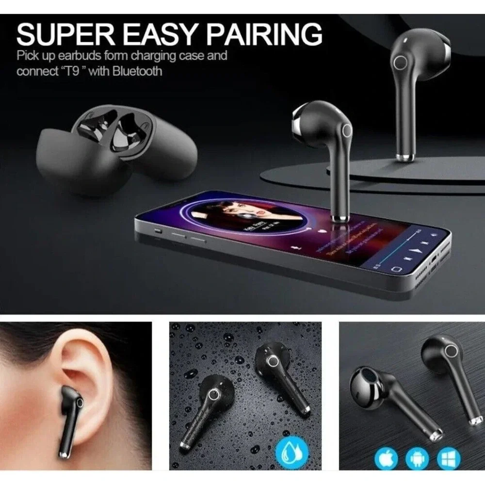 Yobola T9 Wireless Earbuds Bluetooth Headphones HiFi Stereo IPX5 Touch USB-C